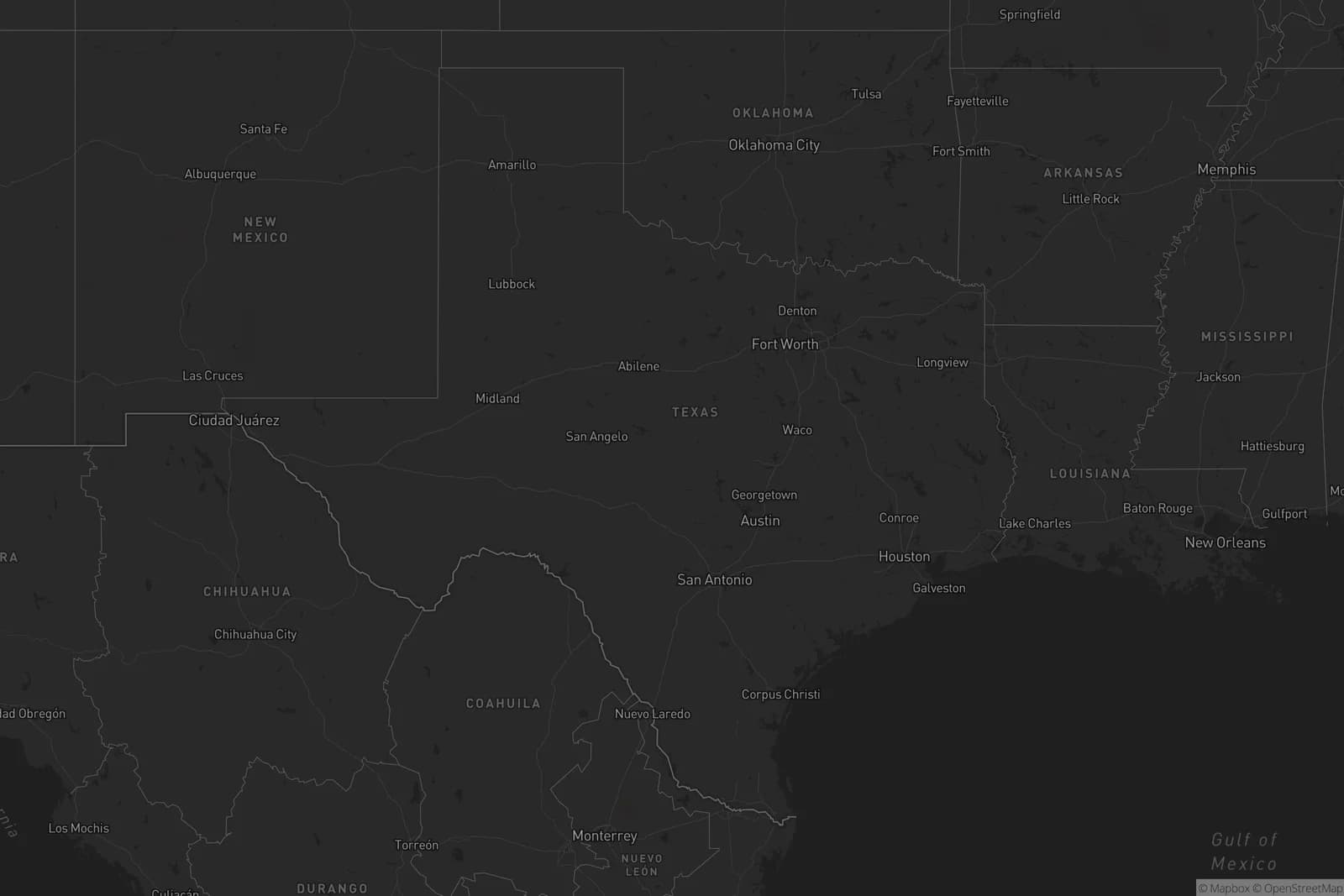 Texas map showing the wider service region