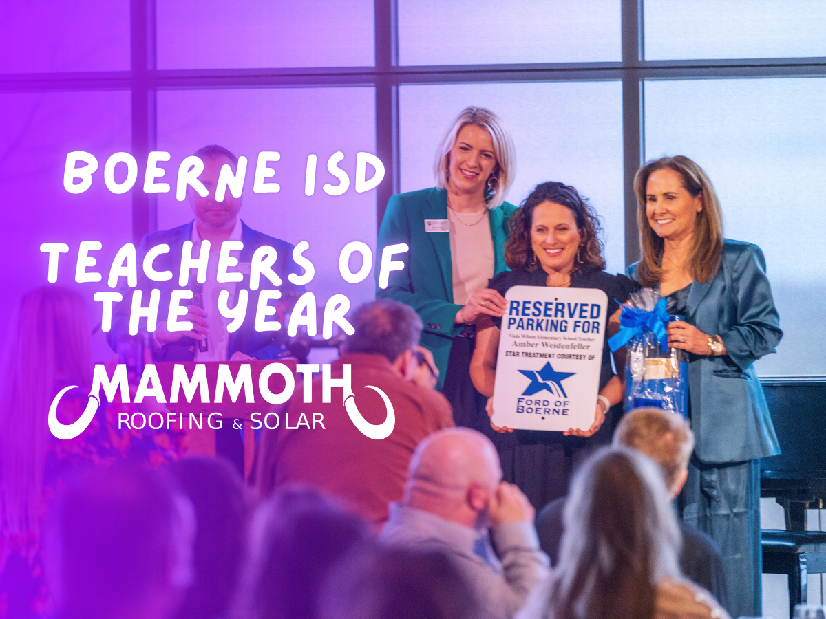 A moment of recognition at the Boerne ISD State of the District event, where outstanding educators receive the Teachers of the Year award, supported by Mammoth Roofing & Solar and Ford of Boerne.